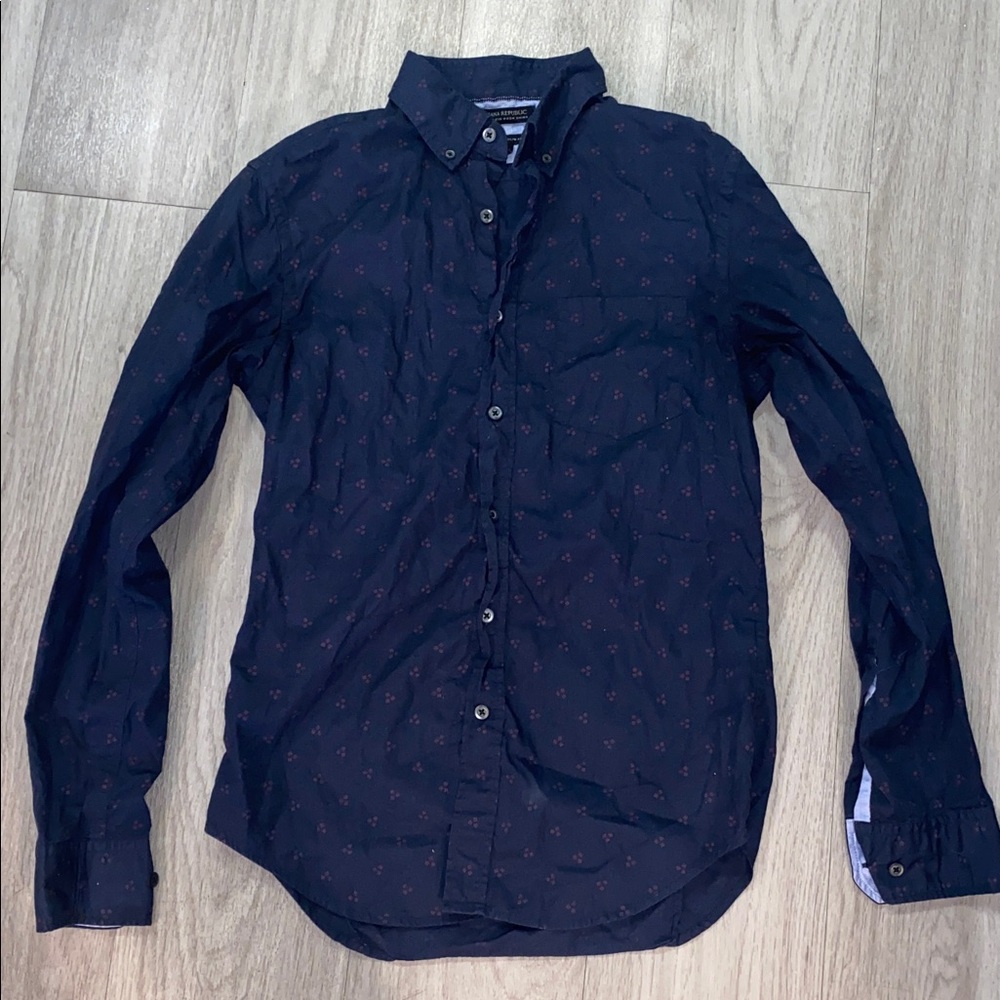 Banana Republic Shirt Slim Fit Custom 078 Wash Dotted preppy navy  S